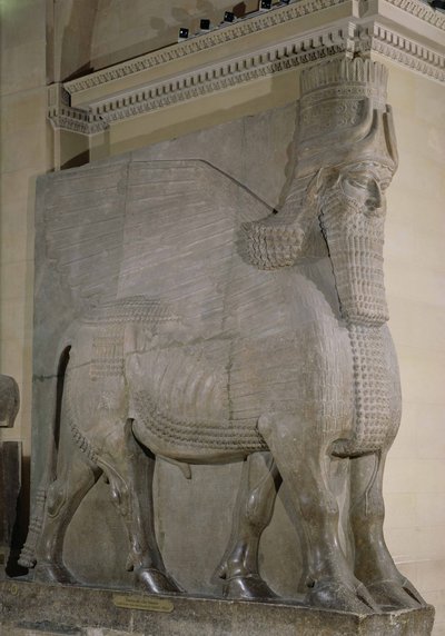 Toro alato dalla facciata del Palazzo del Re Sargon II a Khorsabad, Iraq (gesso) da Assyrian